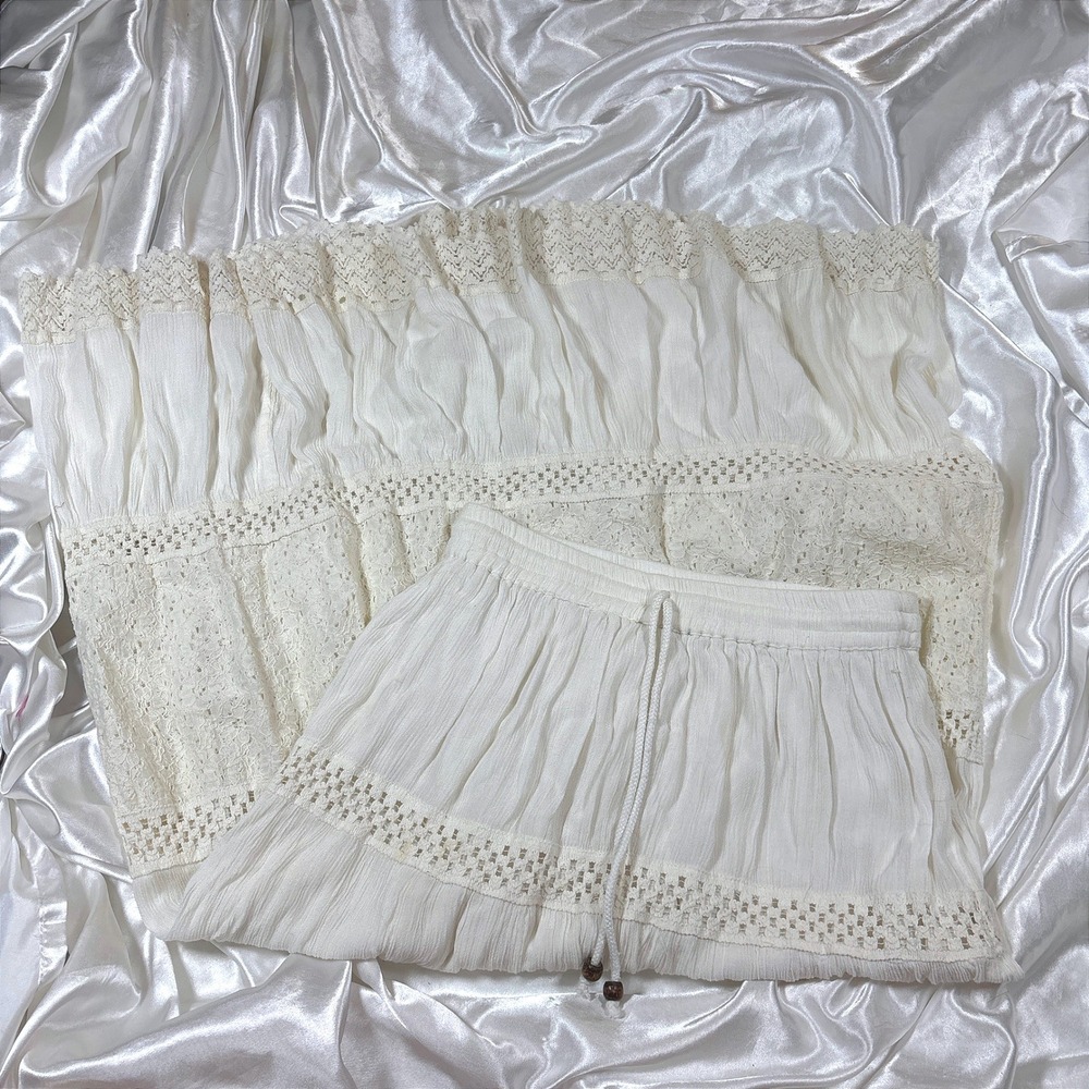 y2k Maxi Skirt White Excellent Magic Crochet Lace Tiered Boho Prairie M